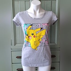 Pokémon Anime Pikachu T-Shirt Gray Juniors Mighty Fine top L large